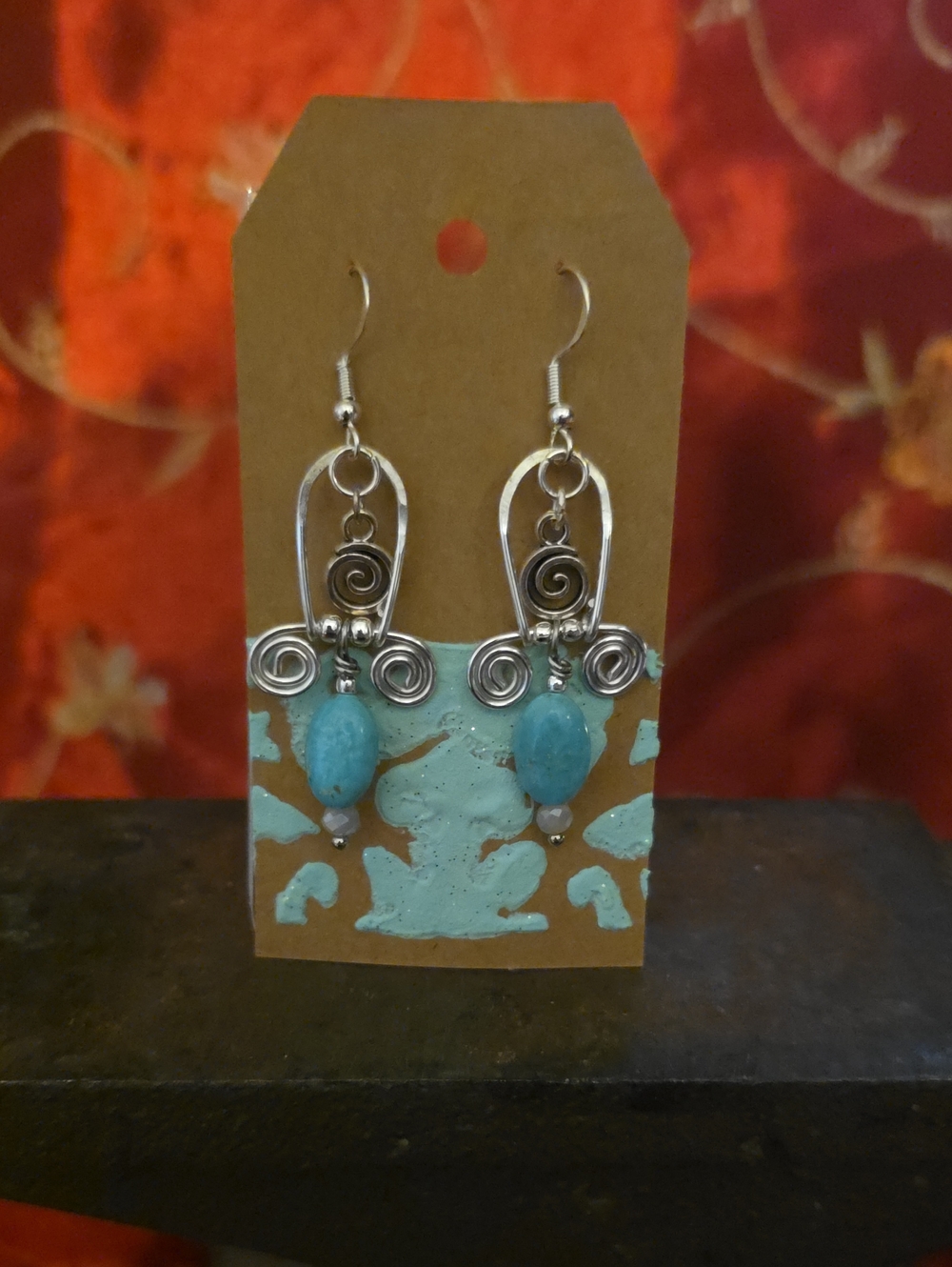 Handcrafted Turquoise Bead Silver Wire Drop Earrings